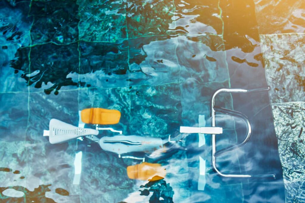 aquabike tummy exercise: an aquabiking bike in a swimming pool