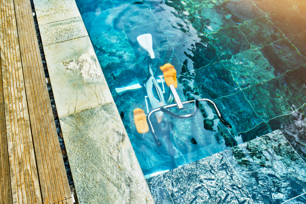 aquagym or aquafitness: aquavélo in a swimming pool